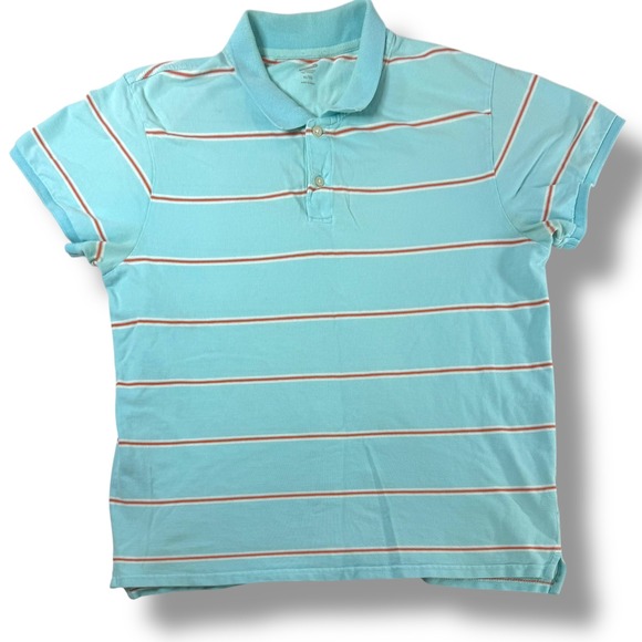 Old Navy Striped Polo Shirt Men's XL Aqua Blue Orange Cotton Short Sleeve - Picture 2 of 8